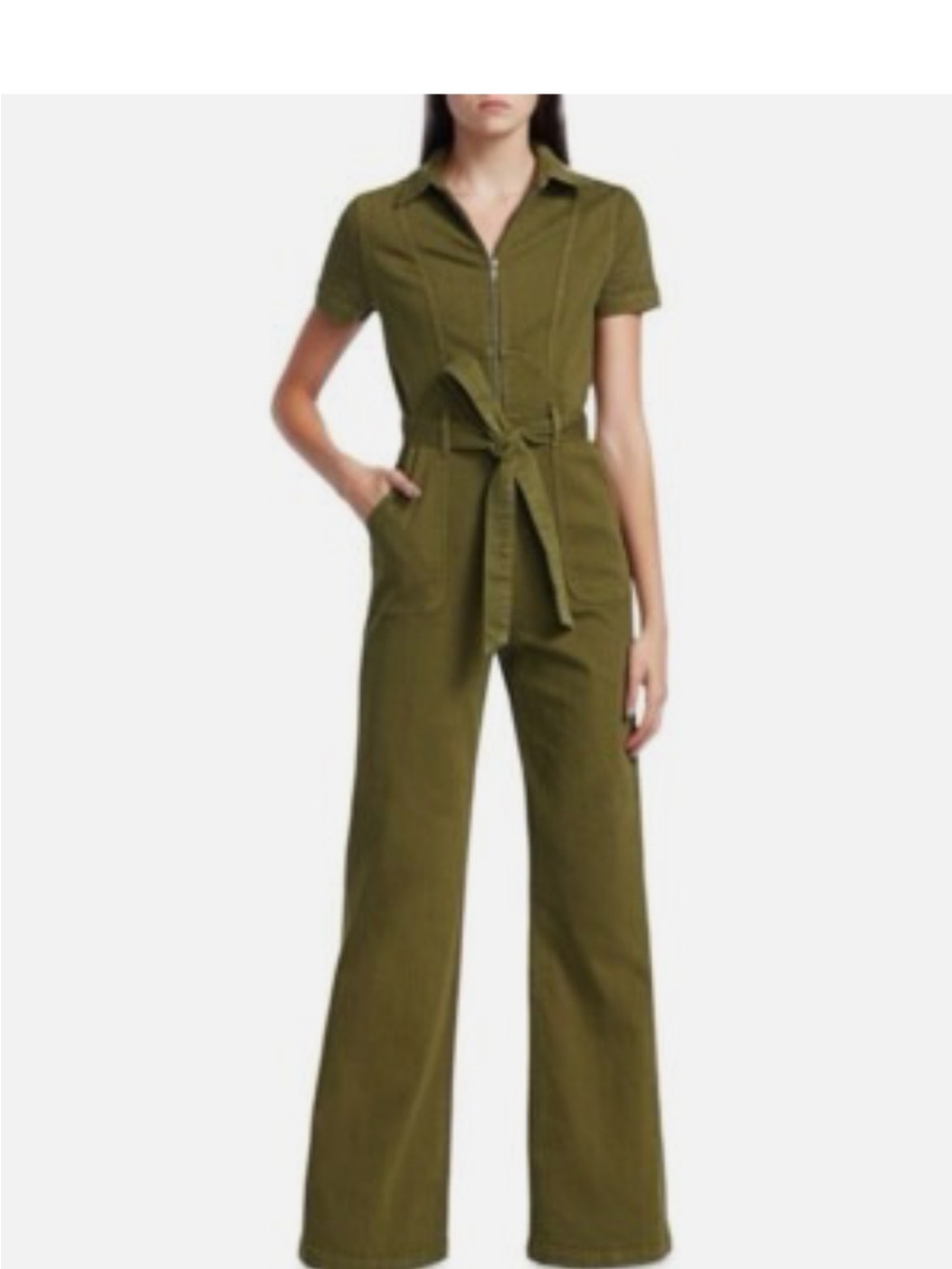 Alice + Olivia Olive Green Short-Sleeve Utility Jumpsuit - Picture 1 of 7